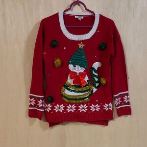 Kela Festive Red Cat Christmas Sweater. Medium
